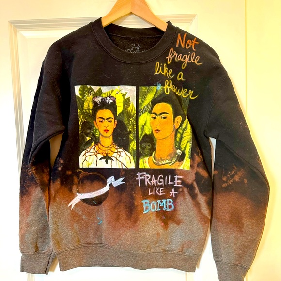 OOAK Hand Painted Frida Kahlo Sweatshirt Tie Dye Small - Picture 1 of 6